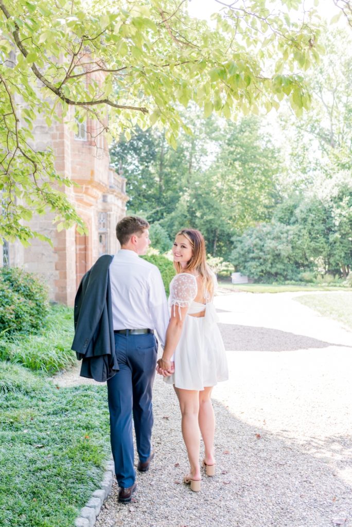 engaged couple during engagement photos with wedding photographer in Virginia, Michelle Renee Photography at the Virginia House